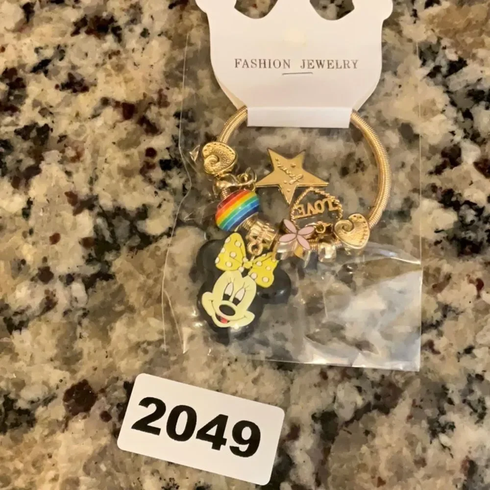 2049 Mini Mouse Gold Or‎ Silver Kids Stretchy Charm Bracelet